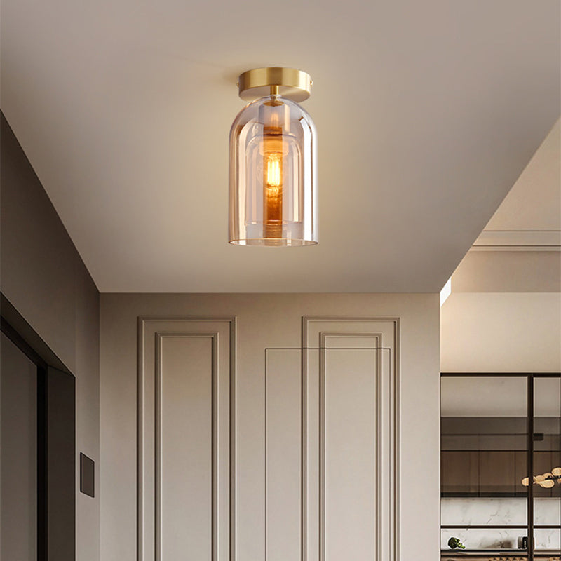 Sanna Modern Cylinder Semi-Flush Mount Clear Glass Ceiling Light, Cognac/Grey