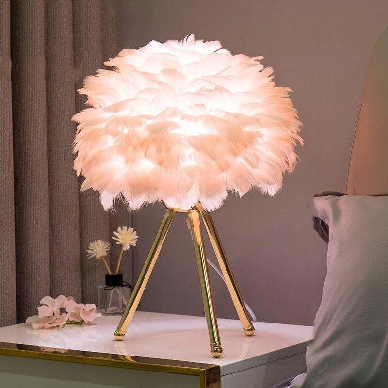 O'Moore Modern Feather Table Lamp Tripod, White/Grey/Pink/Hot Pink