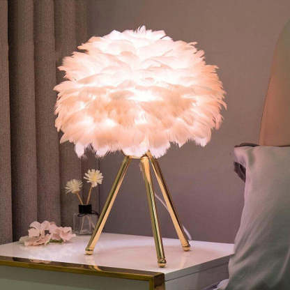 O'Moore Modern Feather Table Lamp Tripod, White/Grey/Pink/Hot Pink