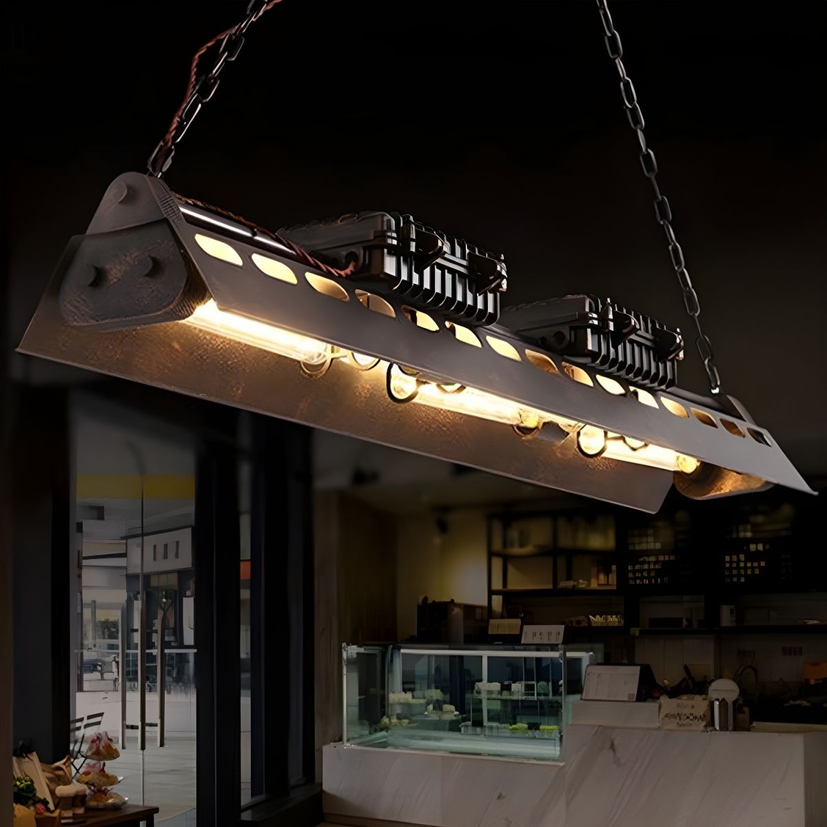 Industrial Cooley Pendant Light illuminating a restaurant