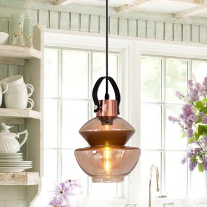 Alessio amber glass pendant light in kitchen setting