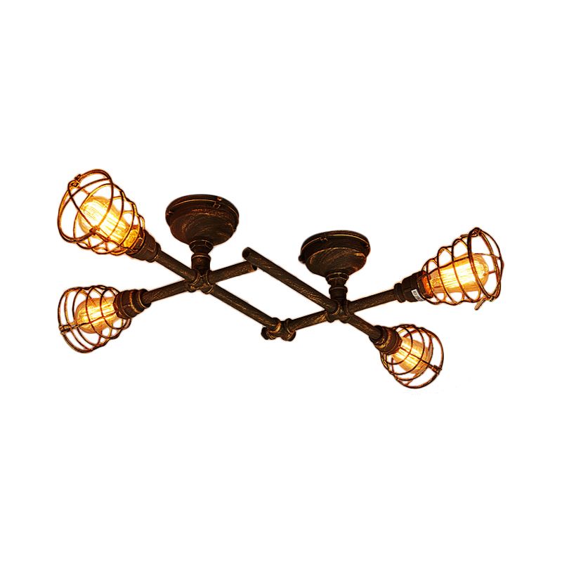 Alessio Brass Industrial Flush Mount Ceiling Light