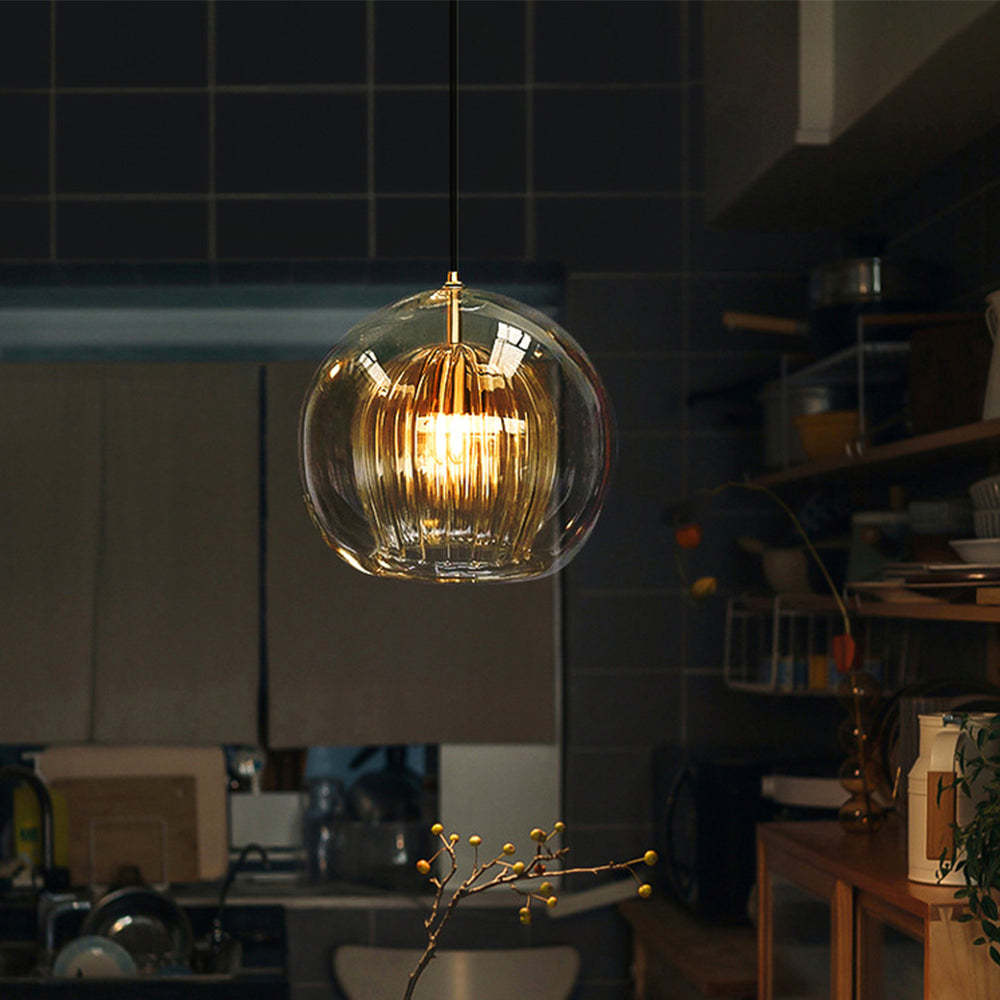 Hailie Nordic Glass Globe Pendant Light, Clear/Amber