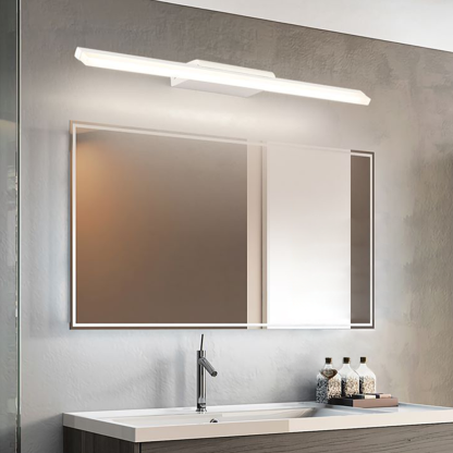 Leigh Minimalist Linear Metal/Acrylic Wall Lamp, White, Bathroom