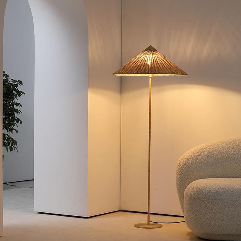 Muto Modern Metal Fabric Rattan Floor Lamp