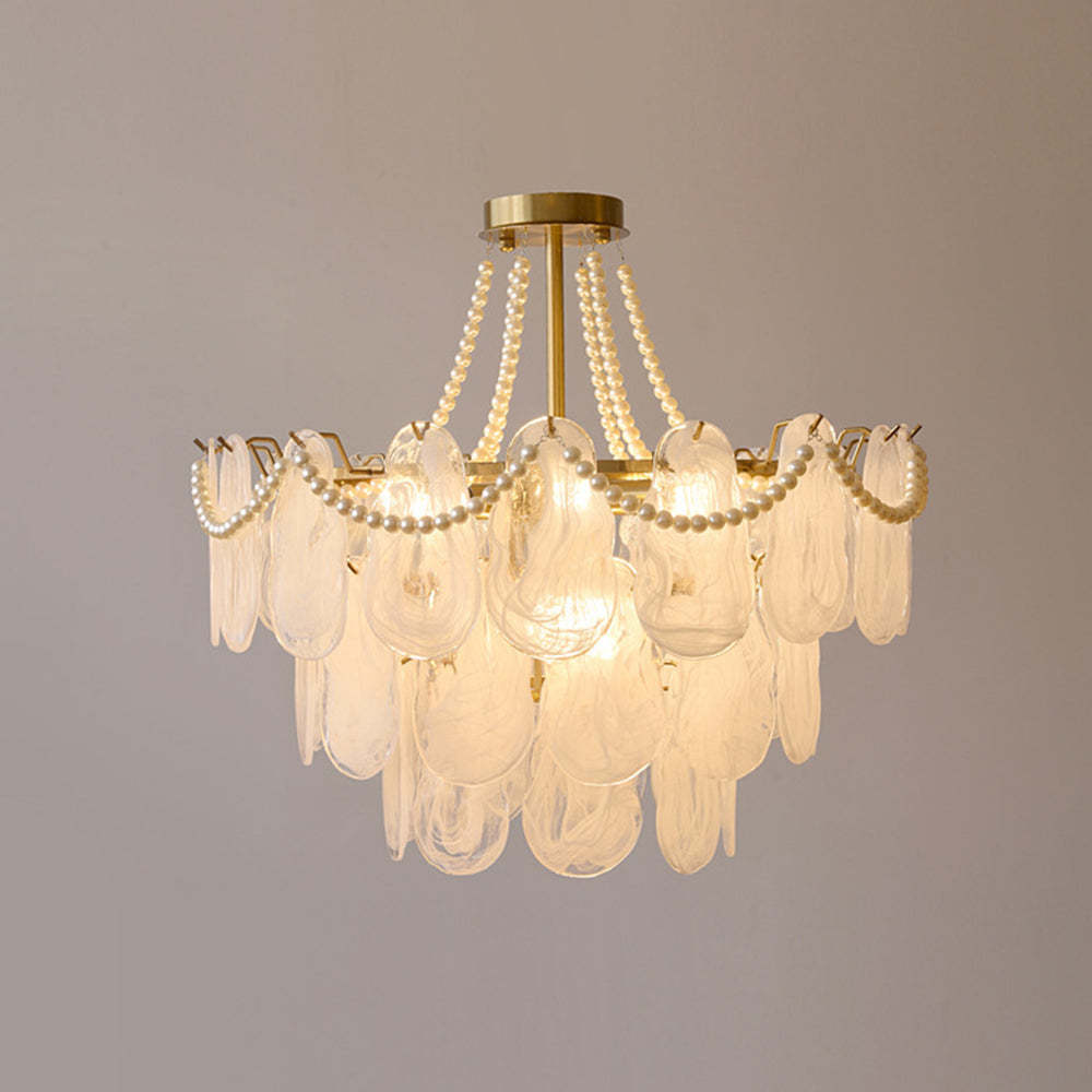 Elegant Pearl/Glass/Metal Chandelier, White | Las Sola