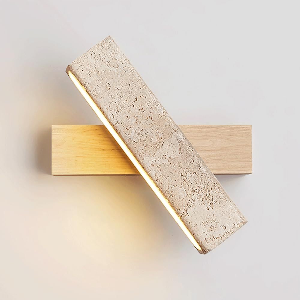 Zaid Natural Travertine Wood Adjustable Minimalist Wall Lamp