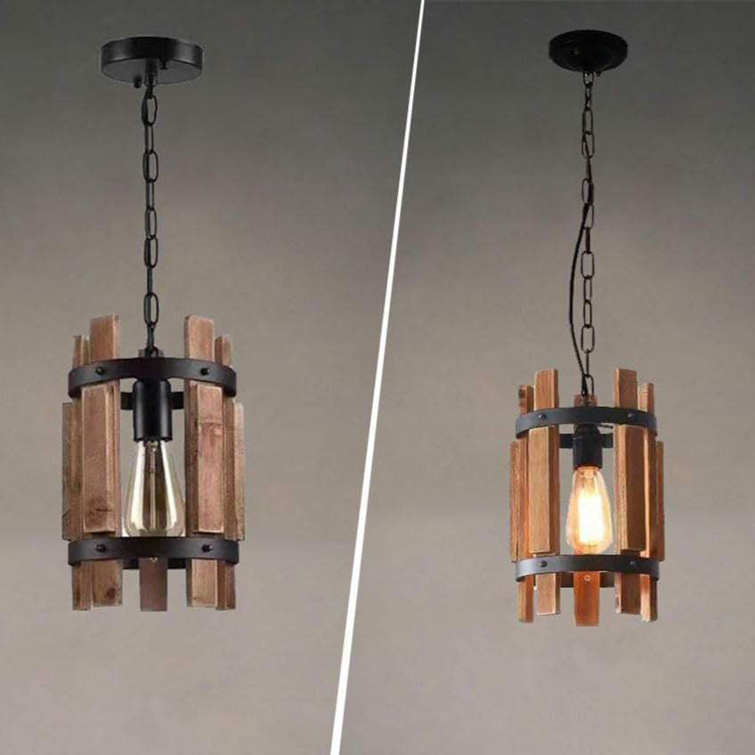 Austin Retro Pendant Light - Wood and Metal Design