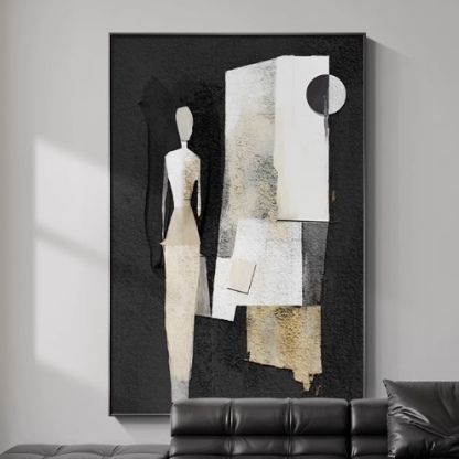 Portrait Black White 3D Oil Painting Canvas Wall Art Style F Entrance Living Room