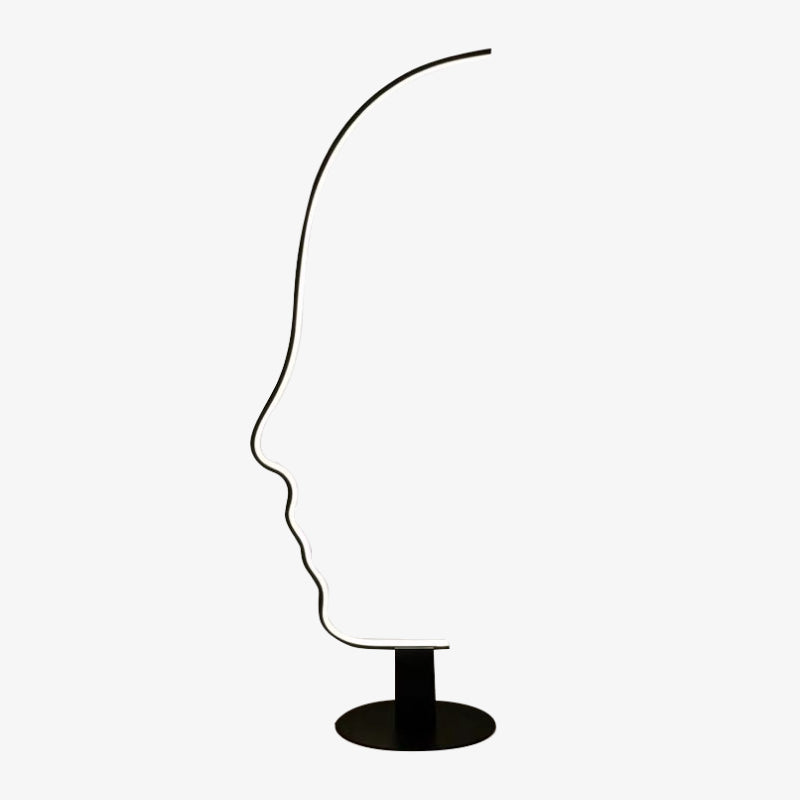 Edge Human Face Profile Modern Arc Floor Lamp, Black, Metal/Silicon