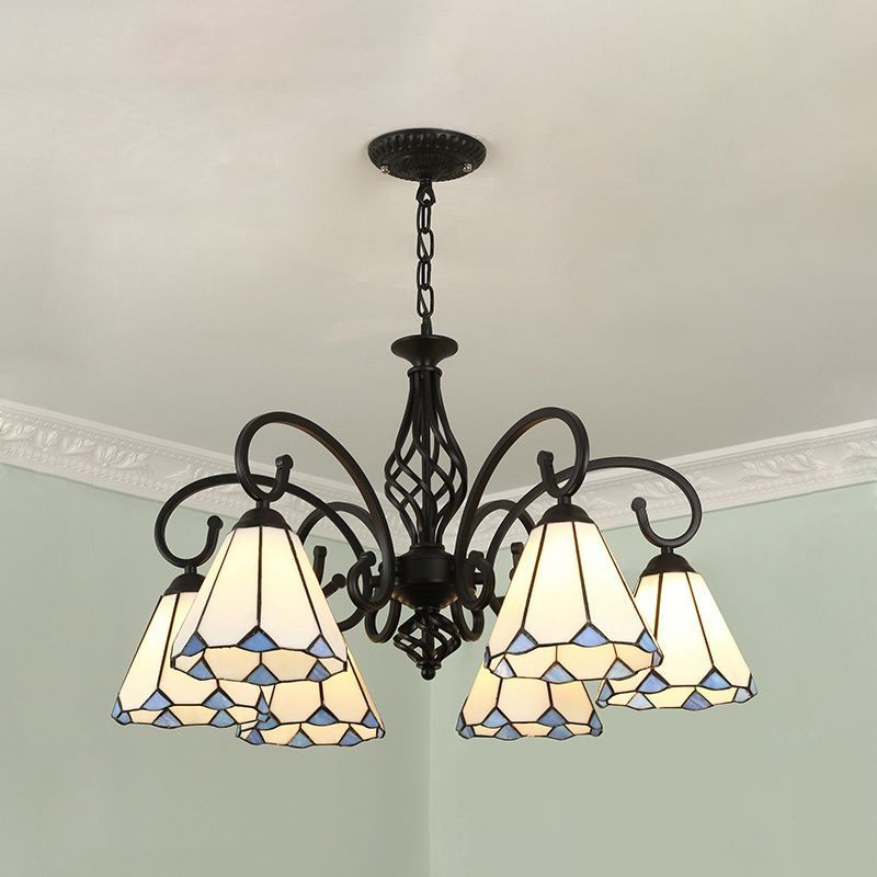 Silva Tiffany Mediterranean Branch Metal Chandelier