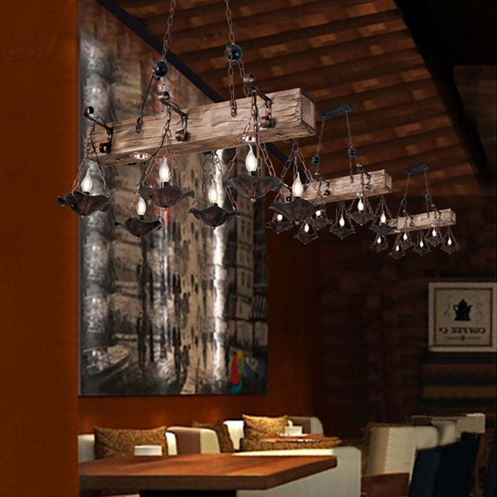 Bronze Austin wood pendant light. Industrial metal lighting fixture.