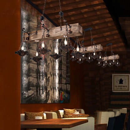 Bronze Austin wood pendant light. Industrial metal lighting fixture.