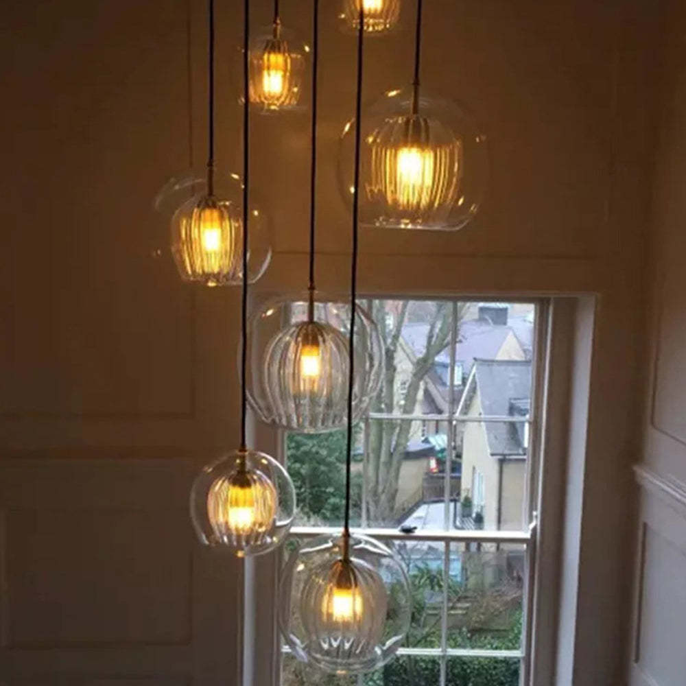 Hailie Nordic Glass Globe Pendant Light, Clear/Amber