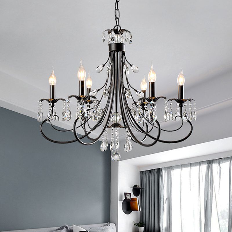 Black Metal and Crystal Silva Chandelier in Living Room