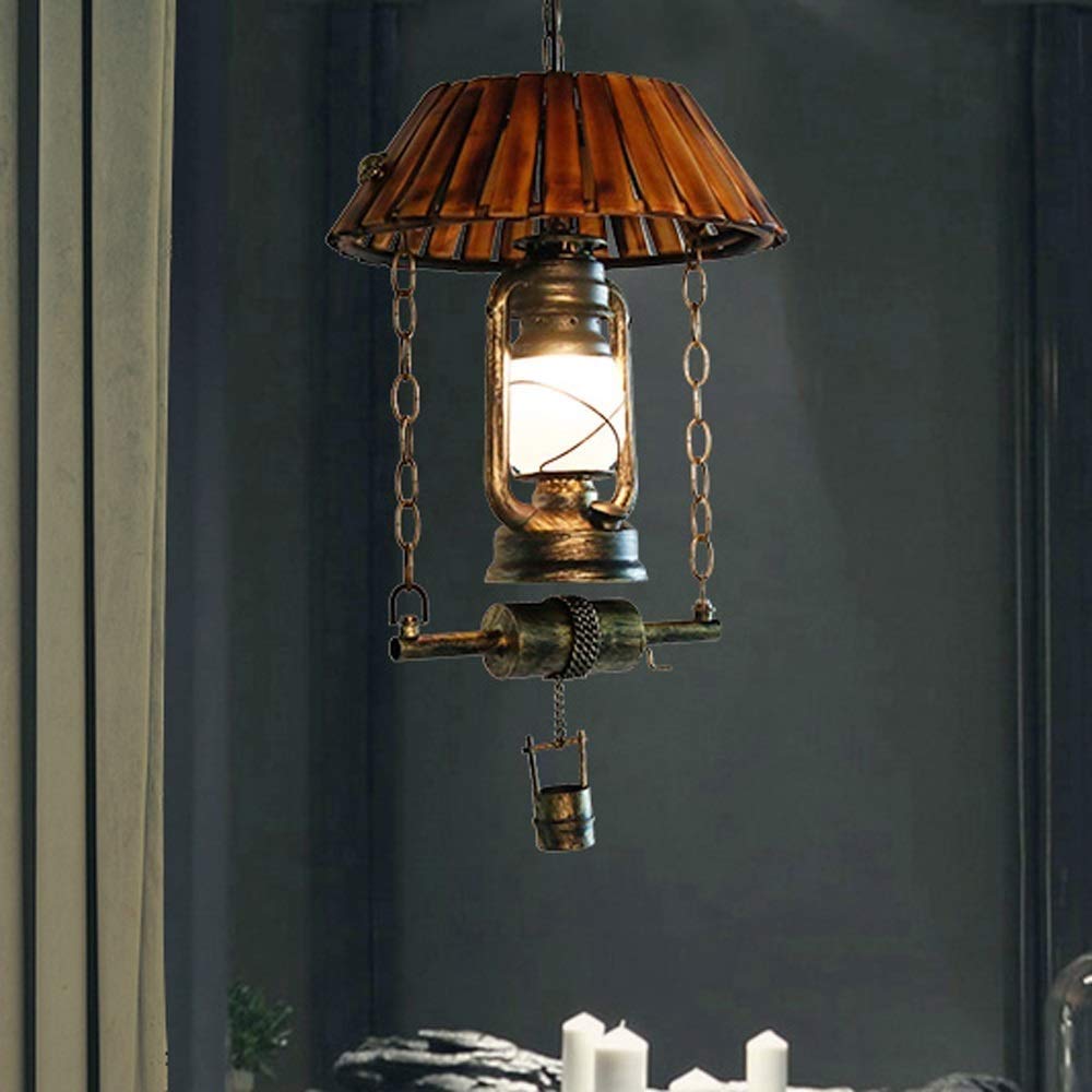 Alessio Vintage LED Pendant Light, Bamboo & Metal