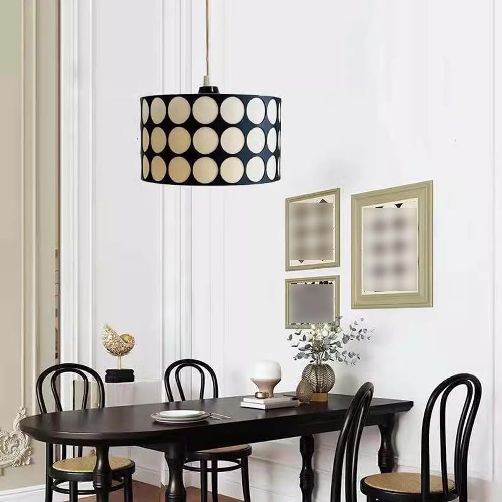 Hailie Retro Round LED Polka Dots Pendant Light Metal Fabric Living Room