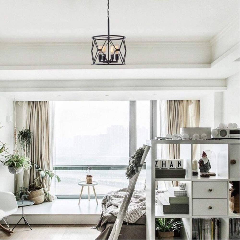 Modern industrial pendant light in a living room