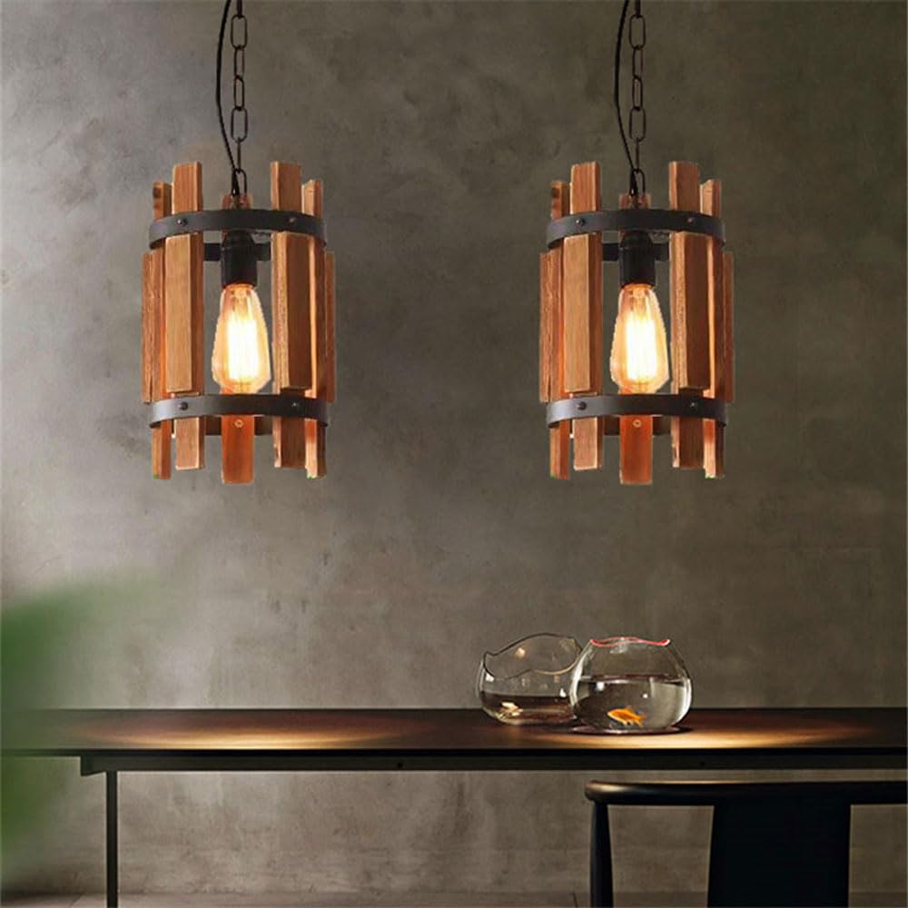 Retro wood and metal pendant light for living room