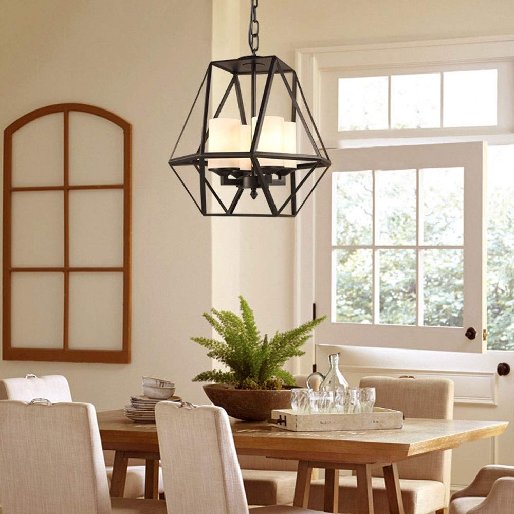 Industrial pendant lighting over dining table
