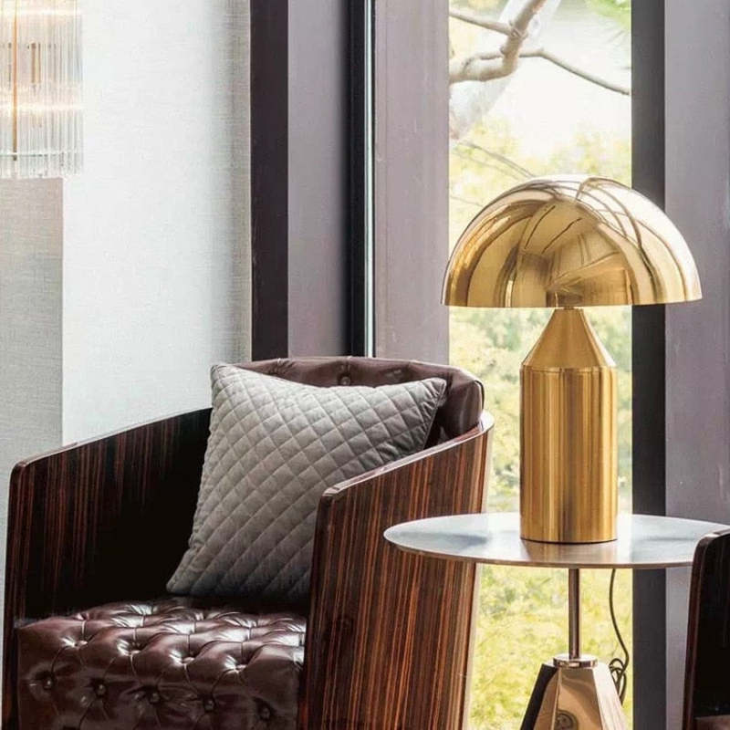 Salgado Table Lamp Mushroom Modern, Metal, Black/White/Gold, Dining room