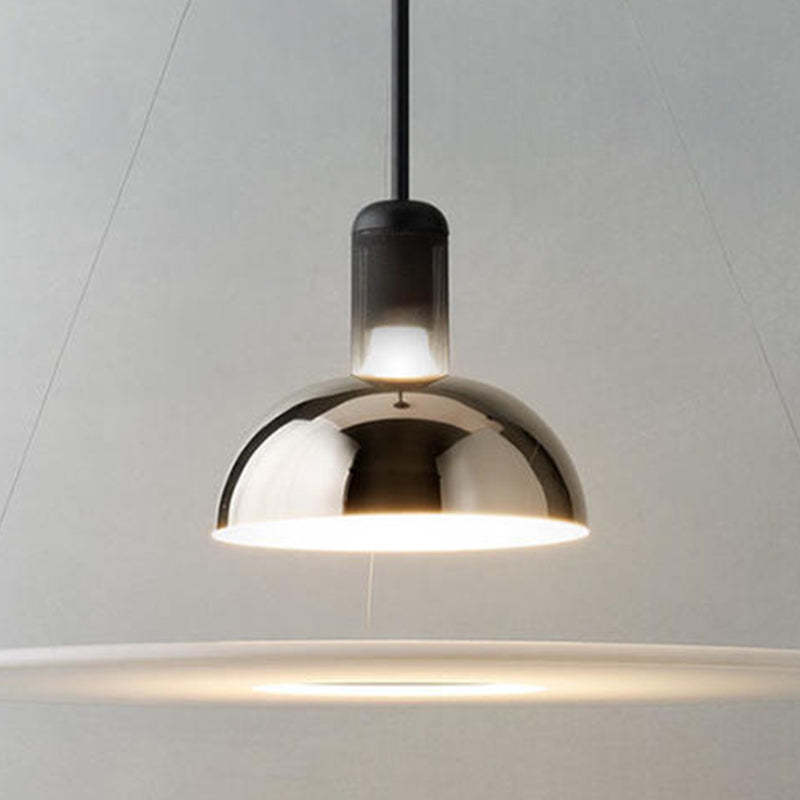 Levi Modern Minimalist Nordic Bell Metal/Acrylic Pendant Light, Chrome/Black