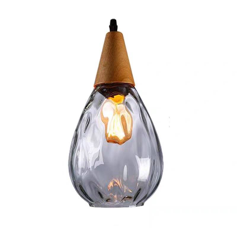 Avi Vintage Teardrop Pendant Light, Glass/Wood