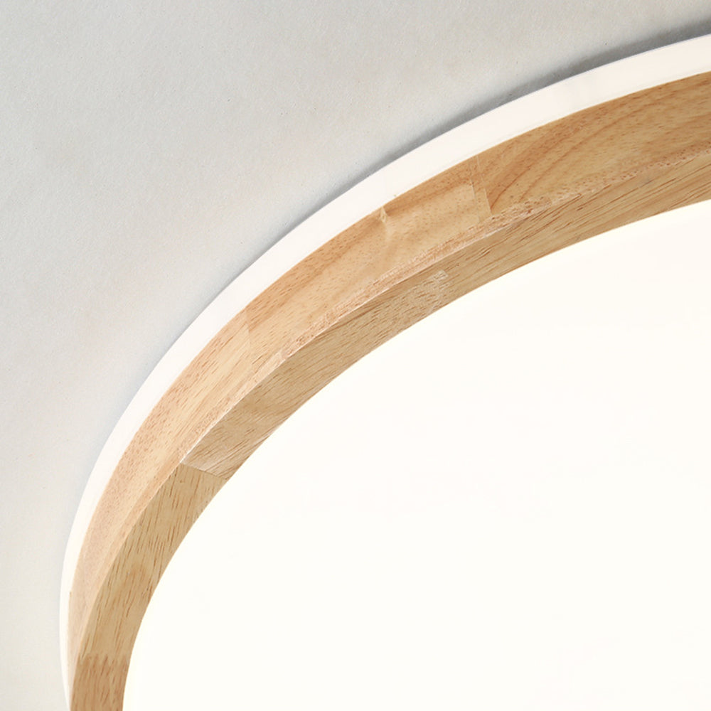 Close up of Ozawa wood flush mount ceiling light.