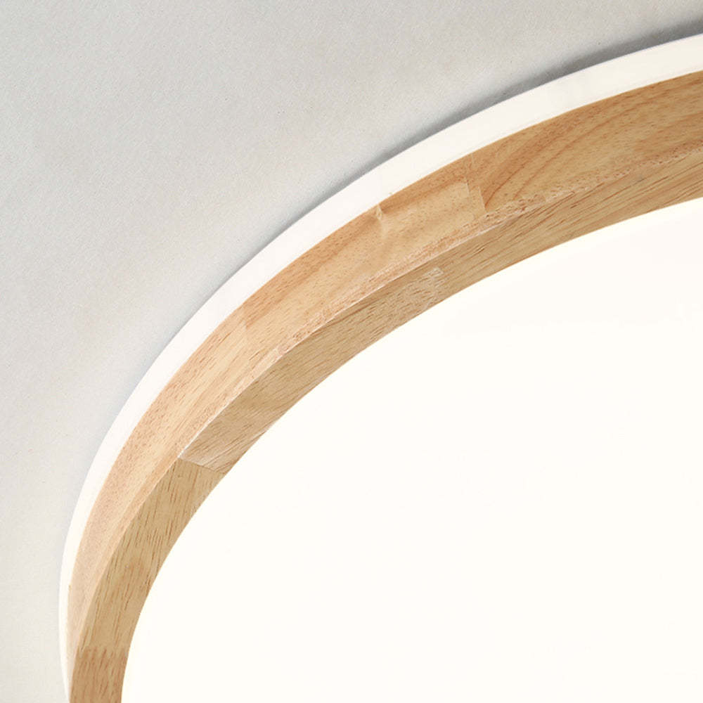 Close up of Ozawa wood flush mount ceiling light.