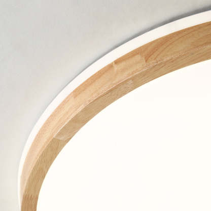 Close up of Ozawa wood flush mount ceiling light.