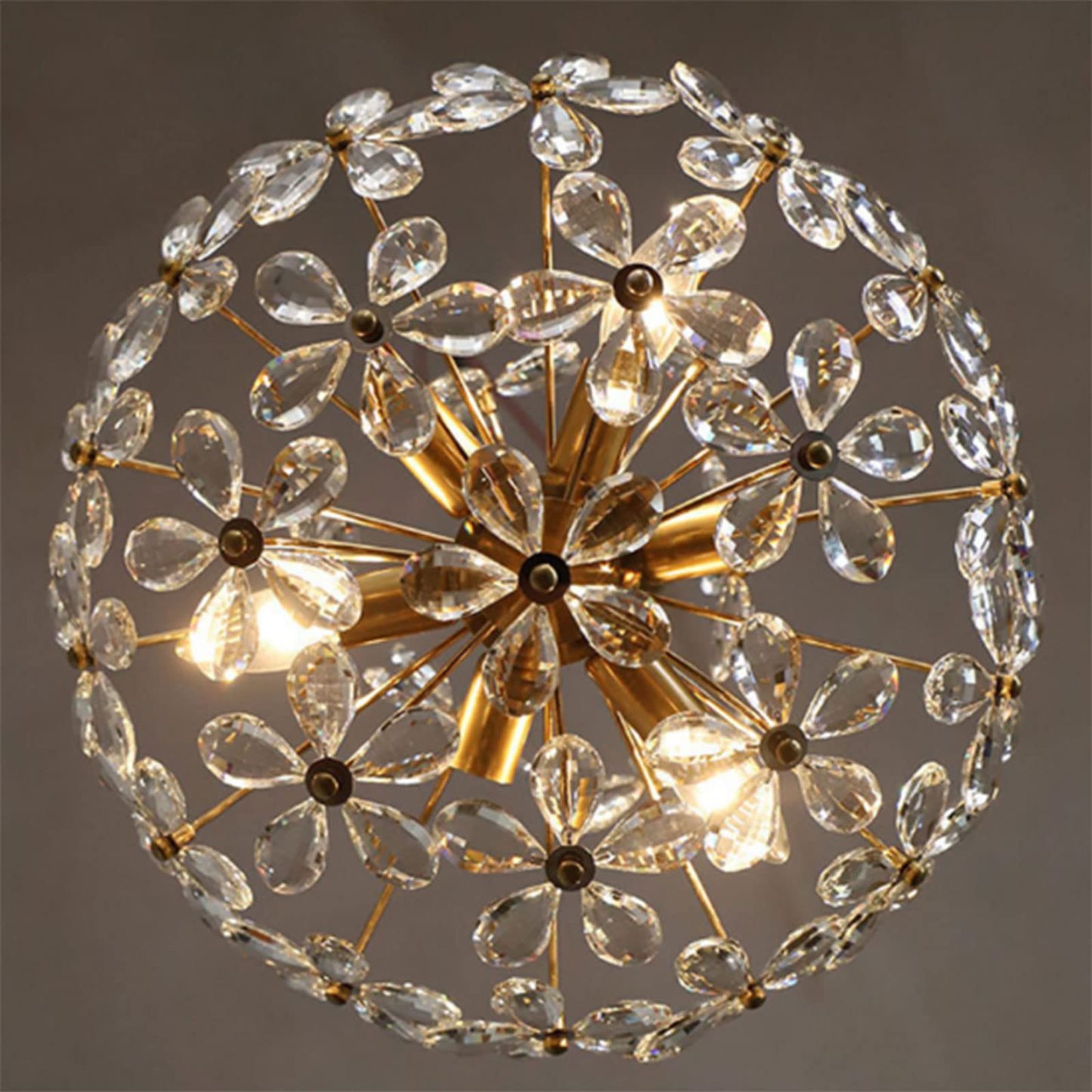 Félicie Retro Vintage Gold Flower Crystal Pendant Light Living Room