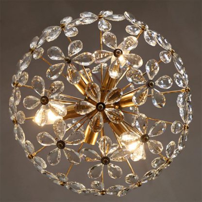Félicie Retro Vintage Gold Flower Crystal Pendant Light Living Room