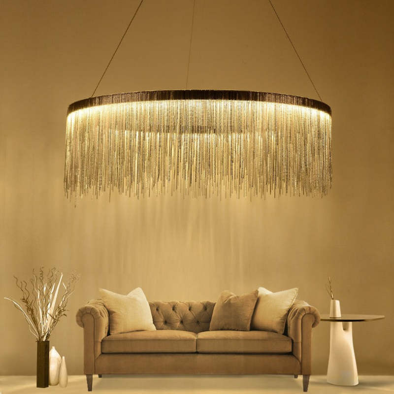 Arisha Colon Tassel Chain Art Deco Pendant Light Silver/Gold Living Room/Hall