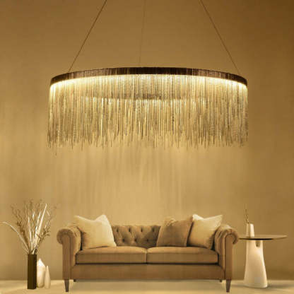 Arisha Colon Tassel Chain Art Deco Pendant Light Silver/Gold Living Room/Hall