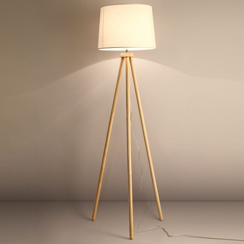 Muto Modern Cylinder Wood Fabric Floor Lamp, White/Beige