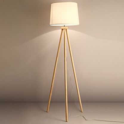 Muto Modern Cylinder Wood Fabric Floor Lamp, White/Beige