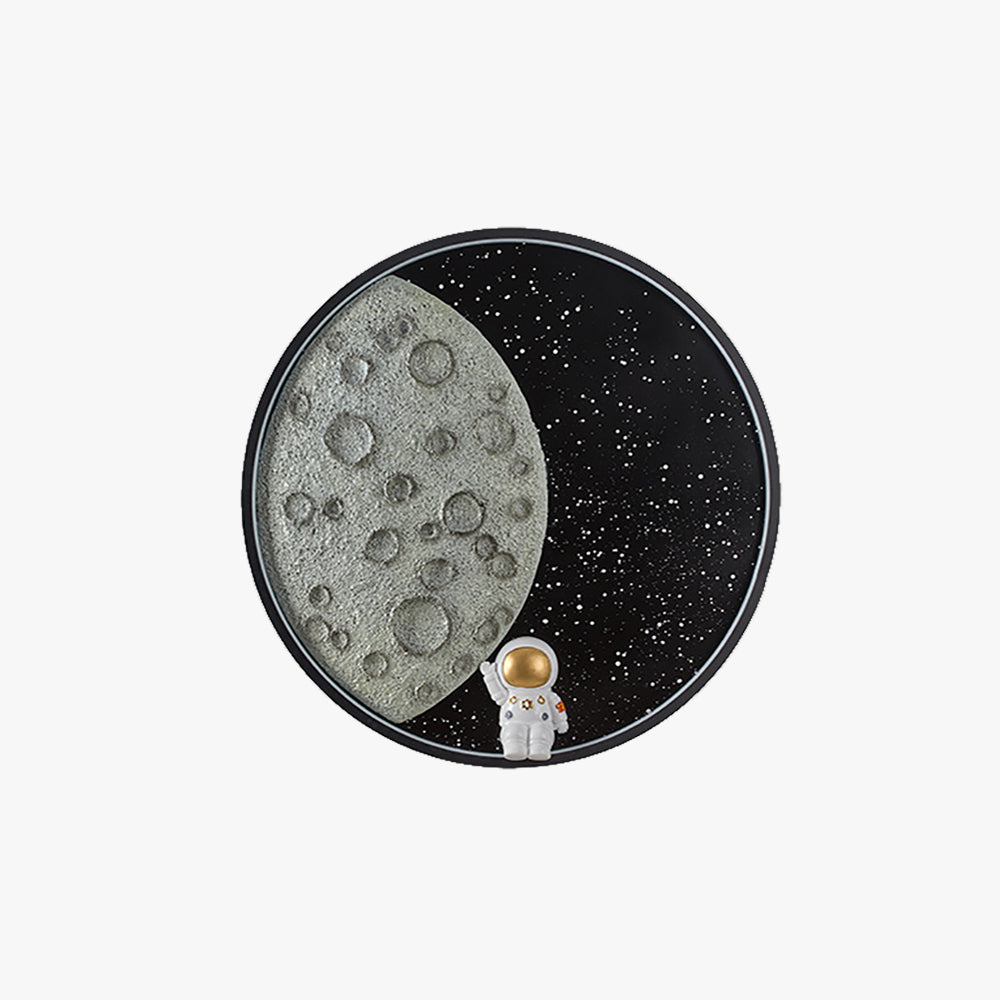 Elif Astronaut Round Moon Black Wall Lamp, Metal