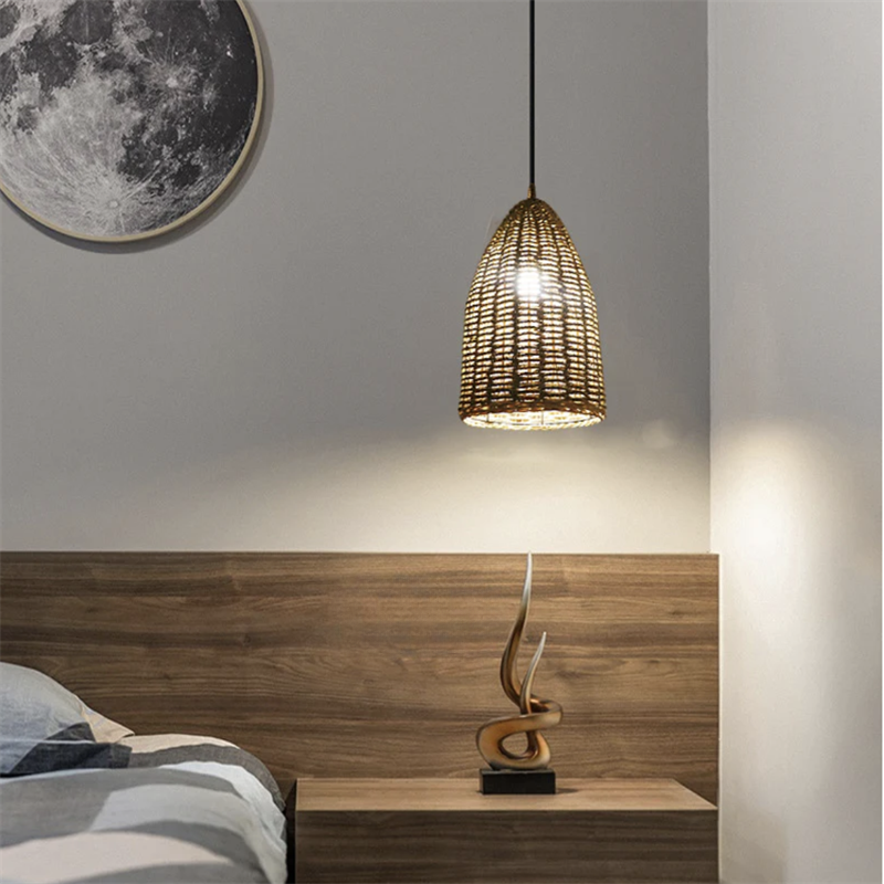 Ritta Retro Handmade Metal Rattan Pendant Light Bedroom