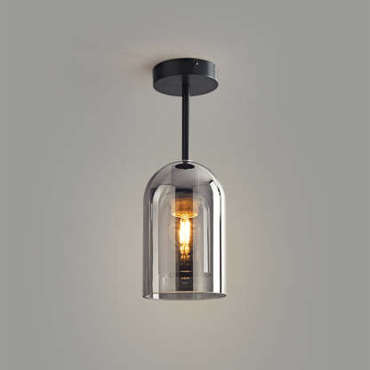 Sanna Modern Cylinder Semi-Flush Mount Clear Glass Ceiling Light, Cognac/Grey