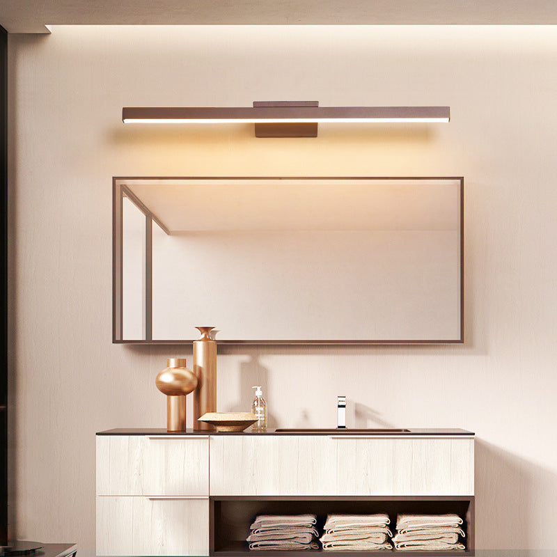 Leigh Modern Linear Metal Wall Lamp Mirror Front, Coffee