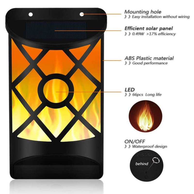 Sumait Waterproof LED Flickering Flame Solar Wall Lamp