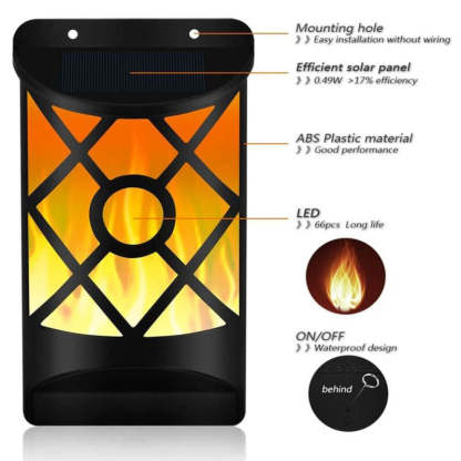 Sumait Waterproof LED Flickering Flame Solar Wall Lamp