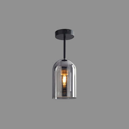 Sanna Modern Cylinder Semi-Flush Mount Clear Glass Ceiling Light, Cognac/Grey