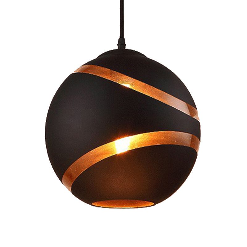 Black Valentina Art Deco Globe Pendant Light with Copper Trim