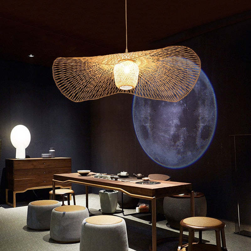 Muto Pendant Light Rattan/Metal, Gold, Kitchen Island