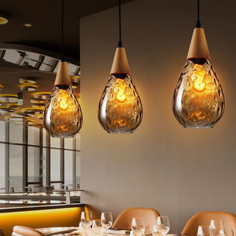 Avi Vintage Teardrop Pendant Light, Glass/Wood