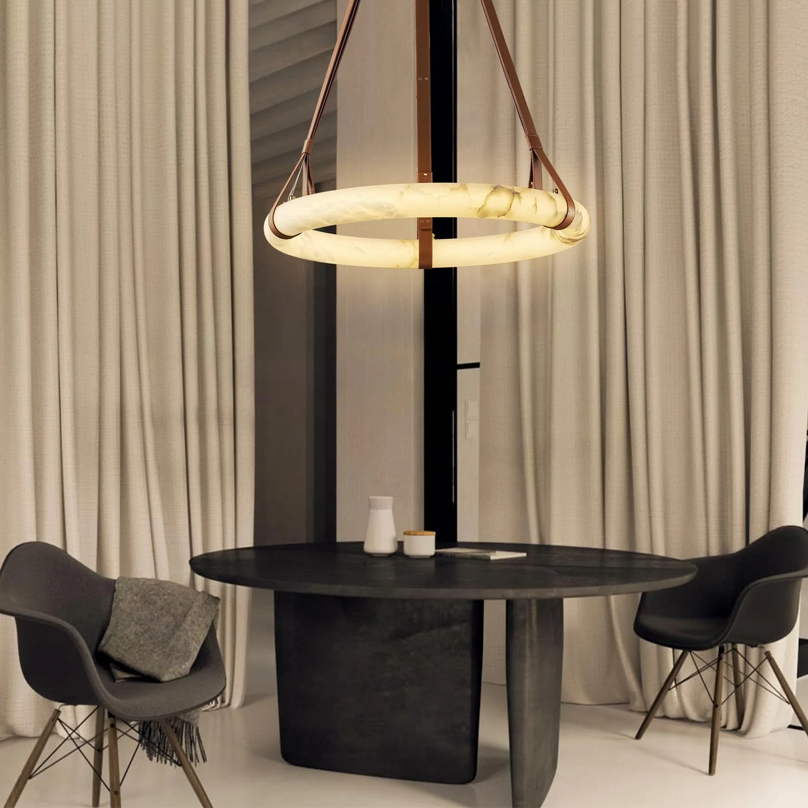 Valentina Ring Alabaster Artificial leather Pendant Light Living Room Dining Room