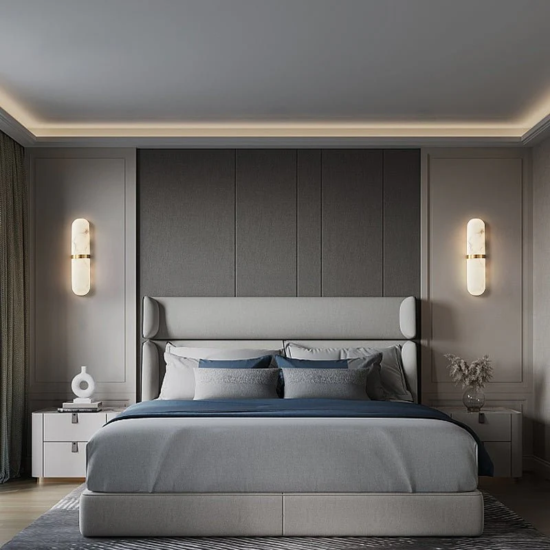 Elif Minimalism Pill Metal Alabaster Wall Lamp Living Room Bedroom