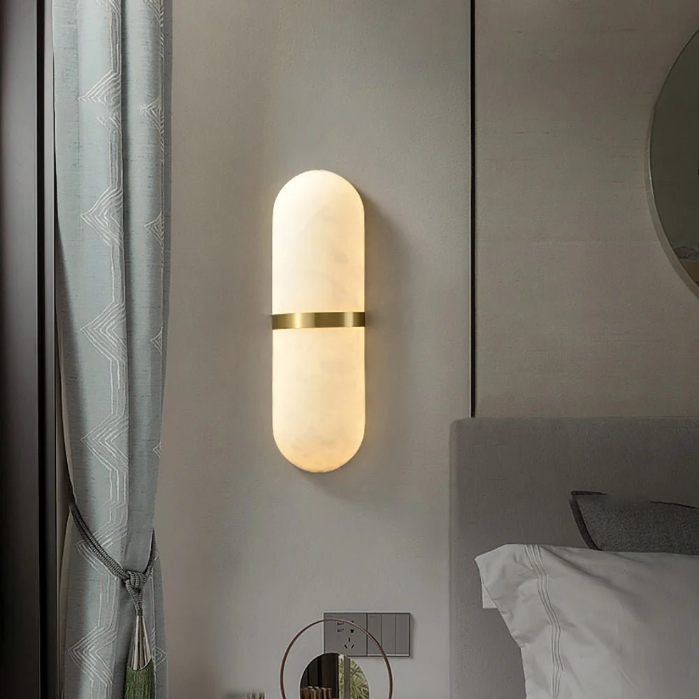 Elif Minimalism Pill Metal Alabaster Wall Lamp Living Room Bedroom