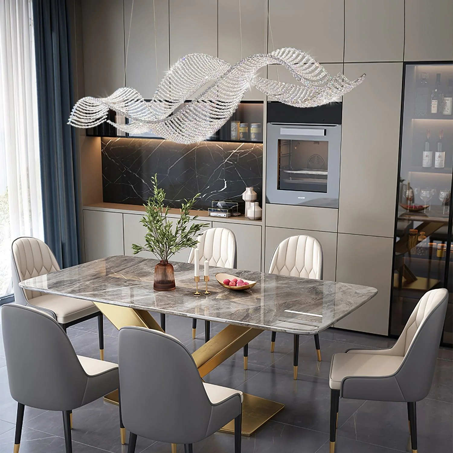 Marilyn Gorgeous Unusual Metal Crystal Chandelier Living Room Dining Room